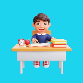 3d cute character learning in class Back to school concept