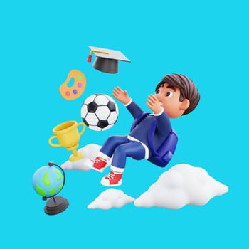 3d cute character flying to reach dreams Back to school concept
