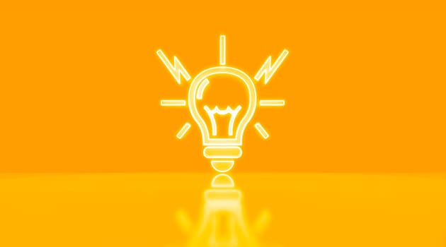 Neon light bulb icon. Glowing neon lamp ideas, innovation concept. 3D rendering.