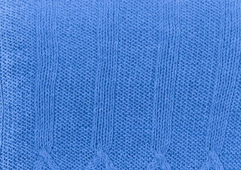 Fiber Knitted Sweater. Organic Woolen Texture. Handmade Xmas Background. Soft Knitted Sweater. Blue Detail Thread. Scandinavian Warm Jumper. Structure Carpet Wallpaper. Knitted Blanket.