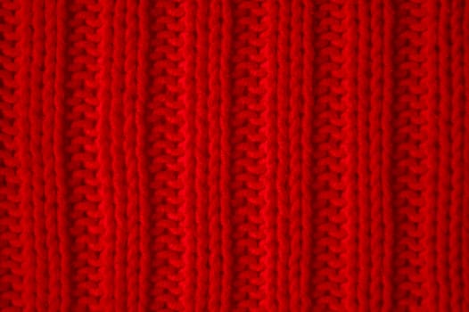 Detail Knitted Wool. Vintage Woven Pattern. Fiber Handmade Holiday Background. Soft Abstract Wool. Red Closeup Thread. Scandinavian Xmas Scarf. Cotton Print Cashmere. Knitted Fabric.