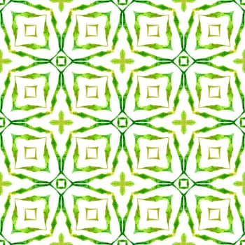 Chevron watercolor pattern. Green fabulous boho chic summer design. Textile ready glamorous print, swimwear fabric, wallpaper, wrapping. Green geometric chevron watercolor border.