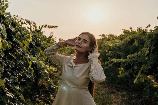 Picnic and wine tasting at sunset in the hills of Italy, Tuscany. Vineyards and open nature in the summer. Romantic dinner, fruit and wine.