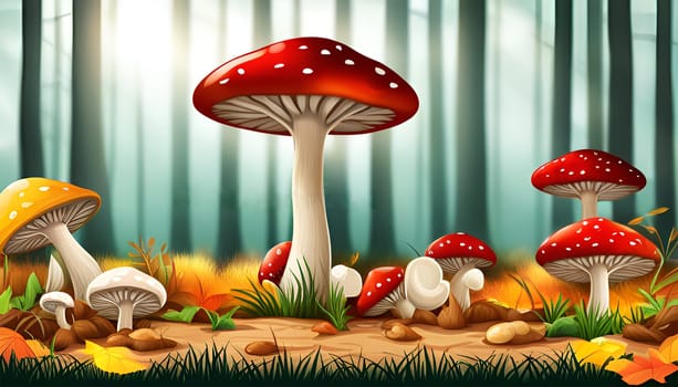 Beautiful red mushrooms in the forest - Generative AI