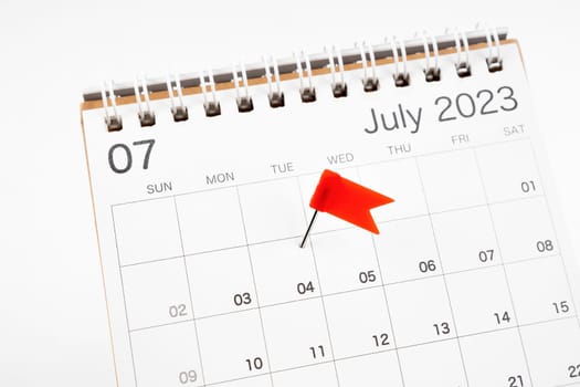 National holidays. On the calendar grid, the date and push pin - June 4 2023. USA Independence Day Concepts.