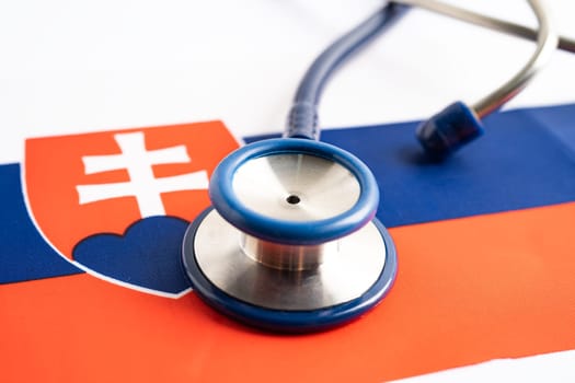 Stethoscope on Slovakia flag background, Business and finance concept.