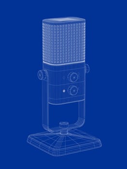 3D wire-frame model of modern studio microphone