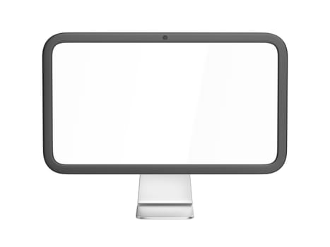Computer monitor with empty screen on white background, front view