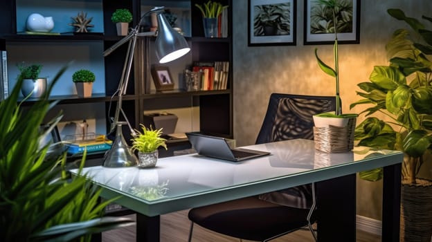 Inspiring office interior design Modern style Home office featuring Statement desk architecture. Generative AI AIG 31.