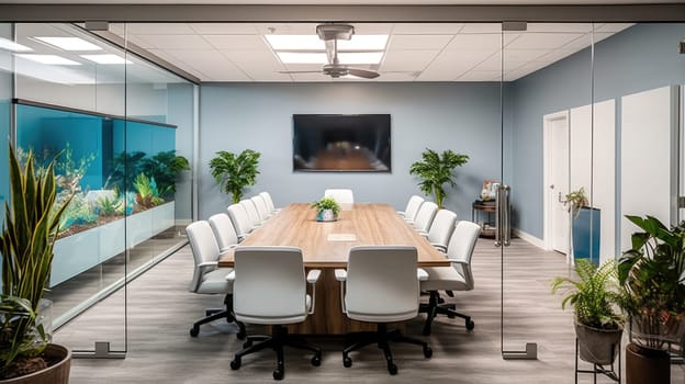 Inspiring office interior design Modern style Conference Room featuring Large conference table architecture. Generative AI AIG 31.