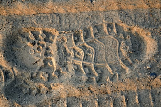 Imprint of a sports shoe in the sand