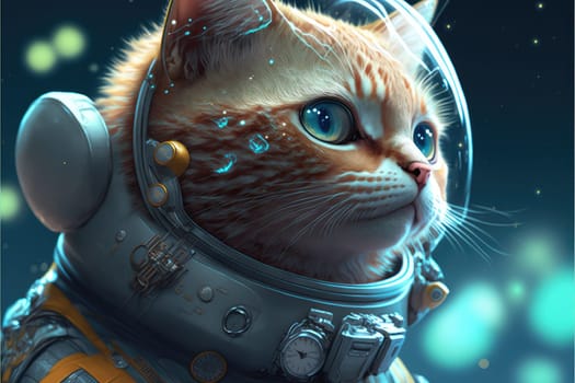 Astronaut cat floating in space with stars and galaxy background outer space. Finest generative AI.