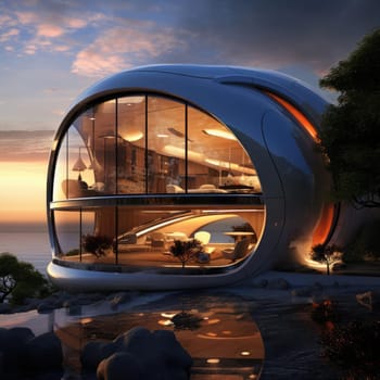 The cottage of the future, soft lines and high technology