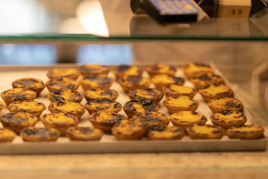 Pastel de nata - national Portugal sweet pastry. Mid shot