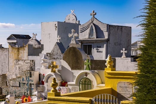 Tombstones and opulent graves at the impressive cemetery of Punta Arenas in southern Chile, Patagonia, South America