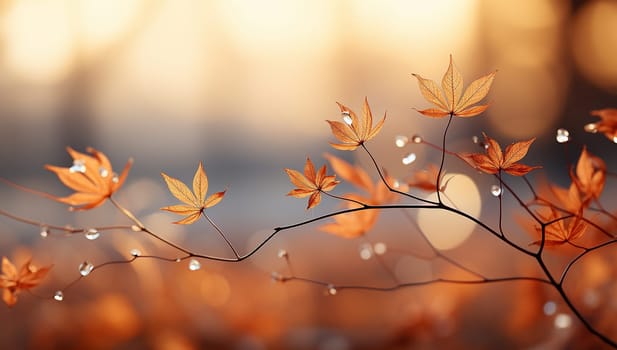 Beautiful autumn landscape with brown and orange colored trees and sunlight. Colorful foliage in the park. Falling leaves natural background in forest nature blurred bokeh copy space magical fall