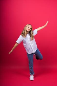 Little kid girl 12,13, 14 years old isolated background. Happy teenager, positive and smiling.