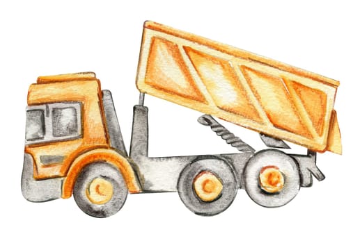 Yellow truck . Watercolor hand drawn illustration. Perfect for kid posters or stickers.