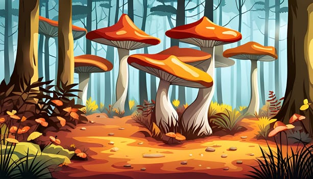 Beautiful red mushrooms in the forest - Generative AI