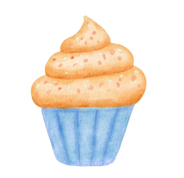 Hand drawn watercolor muffin isolated on white background. Food illustration isolated on white. Bakery product