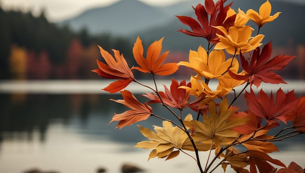 Colorful autumn plants background, brown,yellow orange fall colored with blurred background. Trees Leaves in vintage color with copy space beauty