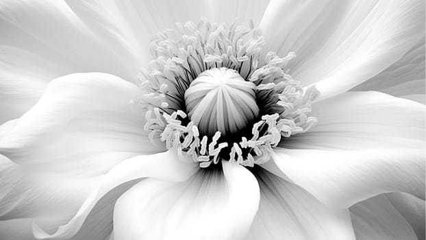 Black and white image of the delicate petals of a Lilly flower against a white background beautiful soft nature design Beauty