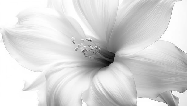 Black and white image of the delicate petals of a Lilly flower against a white background beautiful soft nature design Beauty
