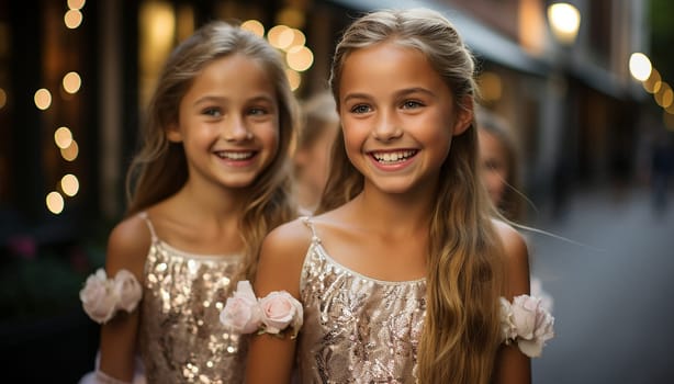 Cute ballerina little girls in pink tutu dance practice in the room, kid ballet concept. Adorable children dancing together classical ballet in studio cute performance in pink