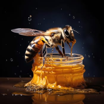 Bees and a bucket of honey. Poster for honey advertising