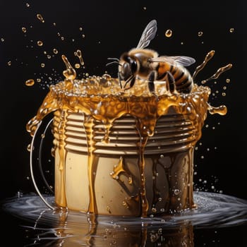 Bees and a bucket of honey. Poster for honey advertising