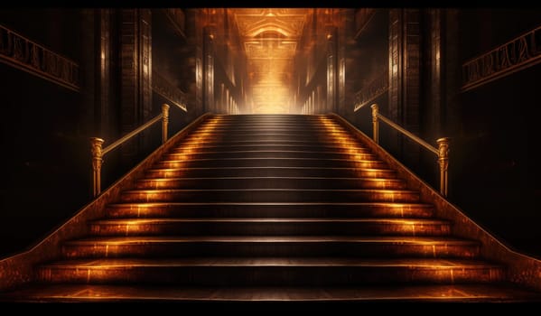 Gold backdrop with large central staircase