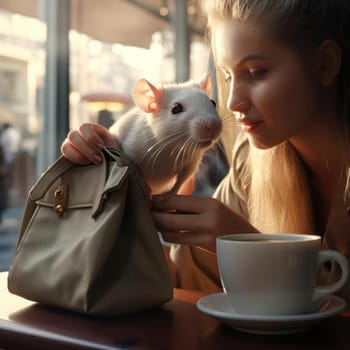 Mouse in a cafe at a table with people