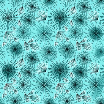 Blue botanical pattern with dandelions in retro style