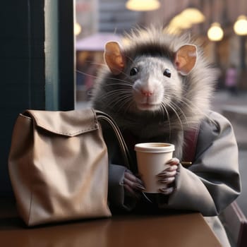 Mouse in a cafe at a table with people