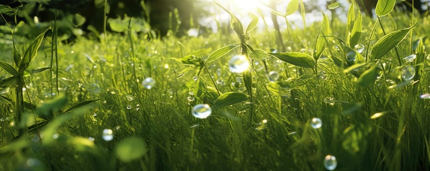 Grass in the forest, sunny bright day. Natural background