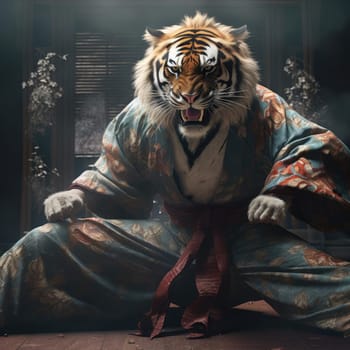 Tiger is on the tatami. Poster for martial arts school