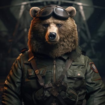 Bear in military uniform. Portrait