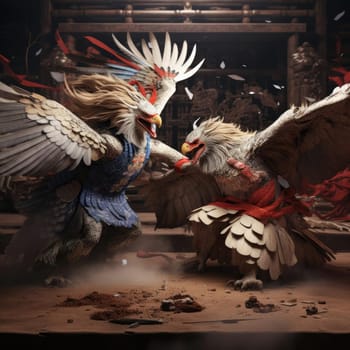 Two eagles fight each other on the tatami