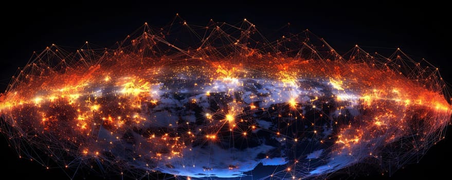 Earth and visible signal transmission lines. The concept of global telecommunications