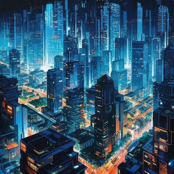 Abstract illustration. The city of the future with bright lines