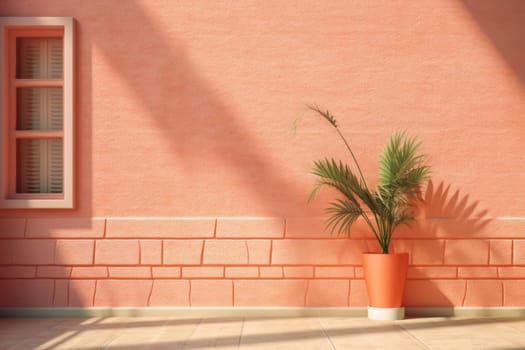 Background for your product. Plastered wall, plant and shadows