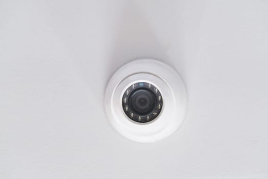 Cctv on white ceiling in modern building