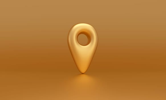 Golden location icon of the best destinations of travel navigation road pointer. 3d rendering.