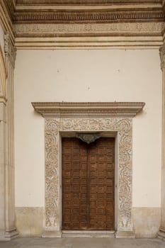 Mantua, Italy. July 13, 2021.  The main entrance door of St. Andrew church in the city center