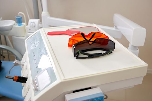 Dentist goggles, protective glasses in dentist's office. Dental