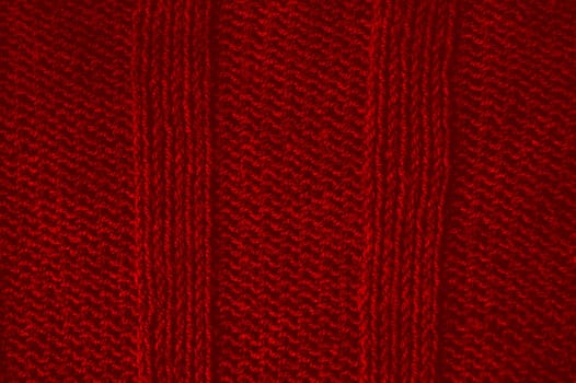 Closeup Knitted Wool. Organic Woven Design. Weave Knitwear Winter Background. Detail Abstract Wool. Red Structure Thread. Nordic Holiday Canvas. Cotton Carpet Material. Knitted Fabric.
