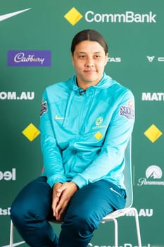 MELBOURNE, AUSTRALIA - JULY 03: Matilda Sam Kerr at the official opening of the Australian Matildas training facility and FIFA 2023 Women's World Cup squad announcement at La Trobe University on July 03, 2023 in Melbourne, Australia.