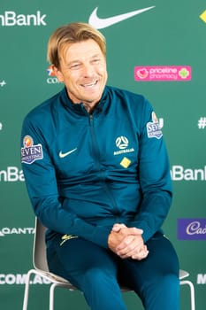 MELBOURNE, AUSTRALIA - JULY 03: Matilda's coach Tony Gustavsson at the official opening of the Australian Matildas training facility and FIFA 2023 Women's World Cup squad announcement at La Trobe University on July 03, 2023 in Melbourne, Australia.