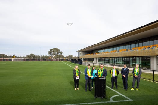 MELBOURNE, AUSTRALIA - JULY 03: La Trobe University Vice-Chancellor, Professor John Dewar AO at the official opening of the Australian Matildas training facility and FIFA 2023 Women's World Cup squad announcement at La Trobe University on July 03, 2023 in Melbourne, Australia.