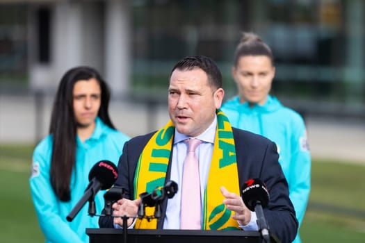 MELBOURNE, AUSTRALIA - JULY 03: James Johnson, CEO of Football Australia at the official opening of the Australian Matildas training facility and FIFA 2023 Women's World Cup squad announcement at La Trobe University on July 03, 2023 in Melbourne, Australia.